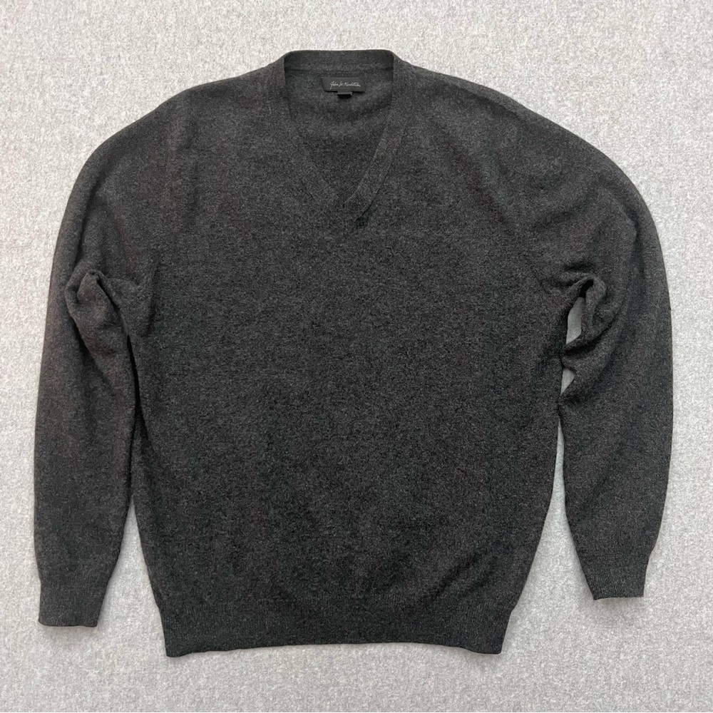 John W. Nordstrom Y2K Mens Large V Neck Gray Cashmere Pullover Sweater Classic